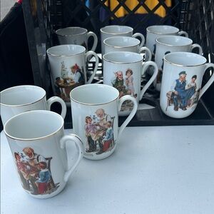 Vintage Norman Rockwell Museum Porcelain Mugs with Gold Rim